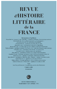 Revue d Histoire Litteraire de la France 121e annee no 1 Metamorphose d Apollinaire COURVERTURE
